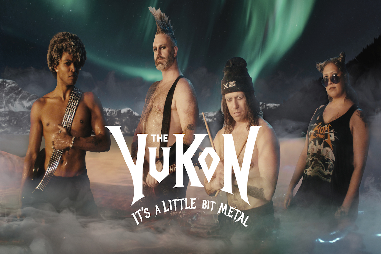 Yukon musicians posing for a photo for Travel Yukon's spoof metal music video 
